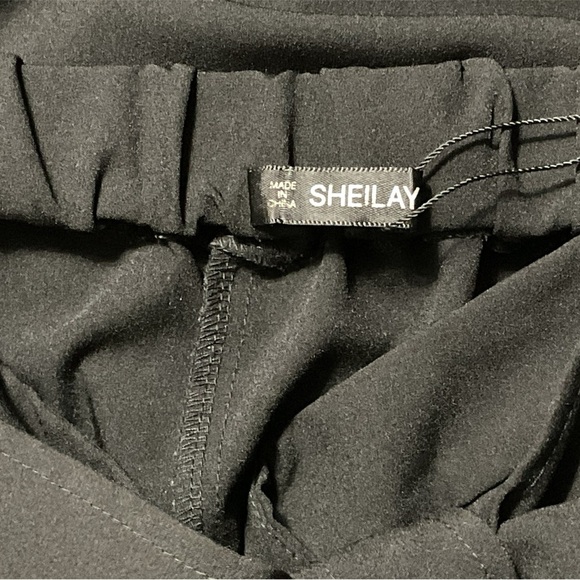 SHEILAY WOMENS PULL ON BLACK SLACKS WITH BELT SIZE MEDIUM NEVER WORN - Picture 3 of 3